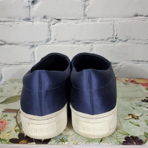 Vince Warren Blue Satin Slip On Sneakers - Picture 5 of 8